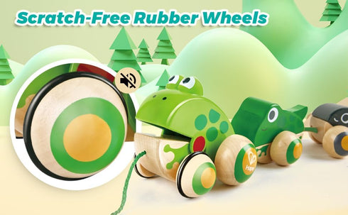 Hape Toddler Pull Along Frog Family Toy with Anti-Rollover Wheels