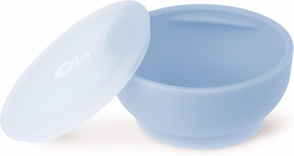 Olababy 100% Silicone Suction Bowl with Lid, Blueberry | Essential for Independent Feeding, Baby Led Weaning