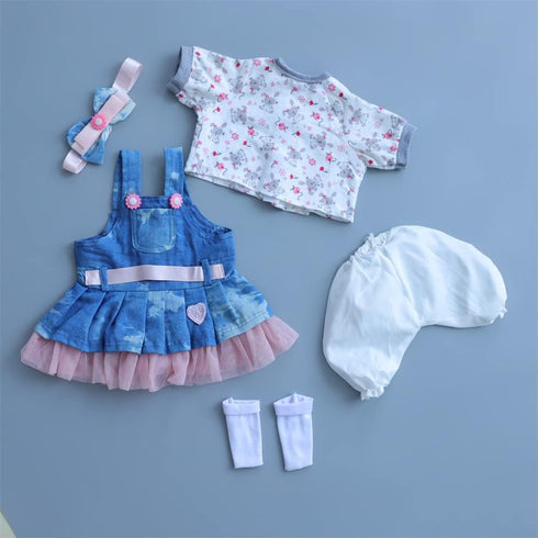 Reborn Baby Doll Clothes for 17-22 Inch Newborn Baby Doll Girl, Baby Doll Clothes Outfit Accessories fit 17-22 Inch Reborn Baby Doll Girl?Denim Skirt 5pcs Set ?