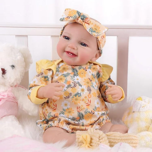 BABESIDE 3 Pcs Reborn Baby Doll Clothes for 17-22 Inch Dolls, Baby Doll Outfit Accessories with Floral Pattern fit Newborn Baby Doll Girl, Yellow