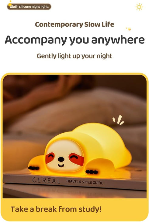 3 Dimmable, Cute Sloth Night Light, Animal Lamp, Food Grade Silicone, Rechargeable, Level Squishy Nursery Nightlight