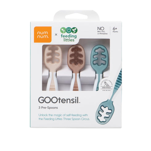 NumNum Baby Spoons Set - Feeding Littles x Silicone Pre-Spoon GOOtensils for Kids 6+ Months, 3 Spoons, Neutrals