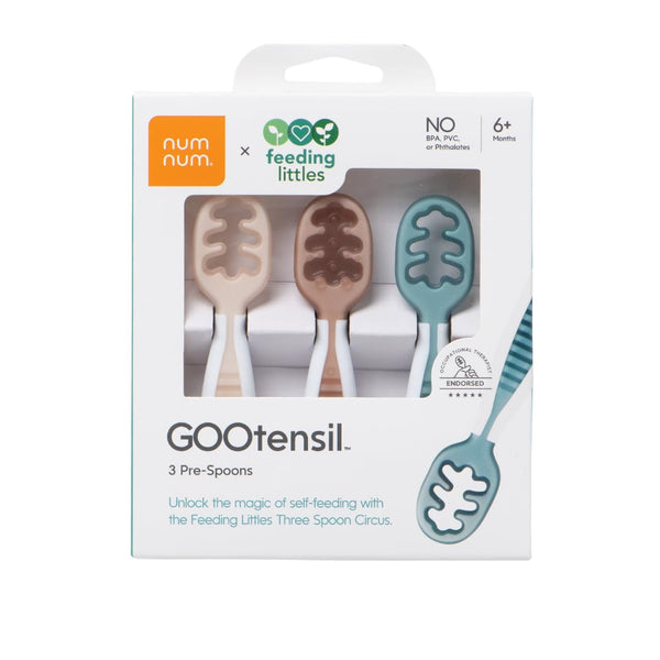 NumNum Baby Spoons Set - Feeding Littles x Silicone Pre-Spoon GOOtensils for Kids 6+ Months, 3 Spoons, Neutrals