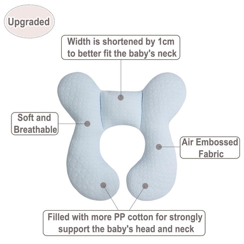 Upgraded Baby Head Support Pillow for Newborn Toddler, Soft Cotton Baby Travel Pillow for Car Seats and Strollers, Blue by Blublu Park