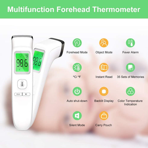 realcamo 2 1 No-Touch Thermometer for Adults and Kids, Accurate Digital Baby Thermometer, Fever Alarm & Silent Mode