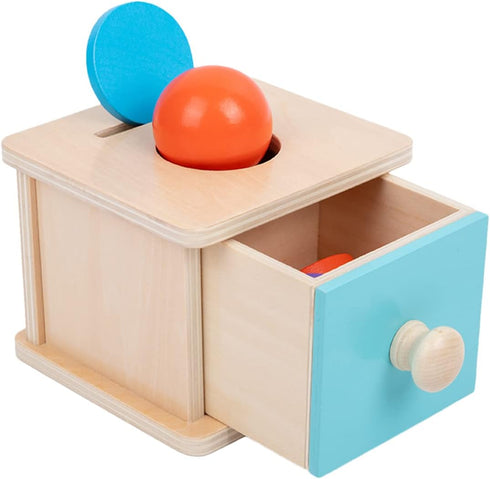 Adena Montessori Baby Toys Coin Box with Ball, Blue Door Great Gift for 6-12 Months 1-2 Years Old Toddlers