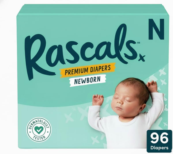 Generic Rascals Premium Baby Diapers Size N, 96 Count, White