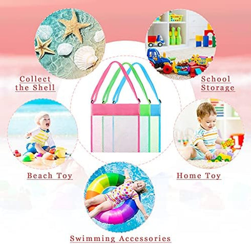 Frienda 15 Pack Mesh Beach Tote Bag, Seashell Bags, Bag Toys Organizer for Holding Beach Children' Toys Market