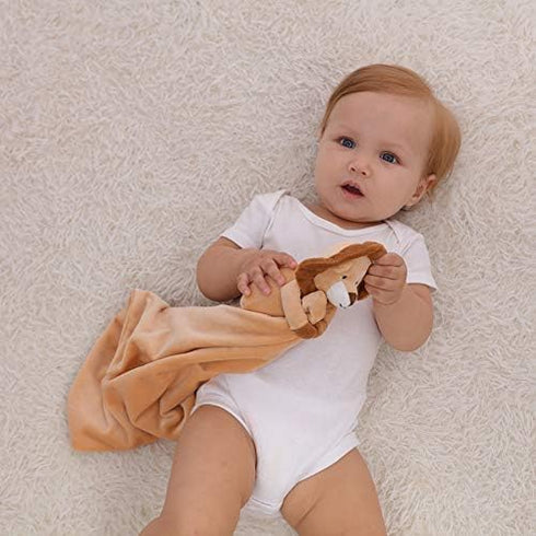 Apricot Lamb Stuffed Animals Security Blanket, Yellow Lion Infant Nursery Character Blanket