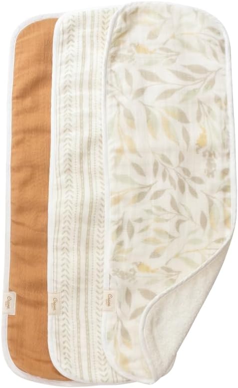 Crane Baby Willow 3-Piece Cotton Burp Cloth Set, 2 Prints, 1 Solid