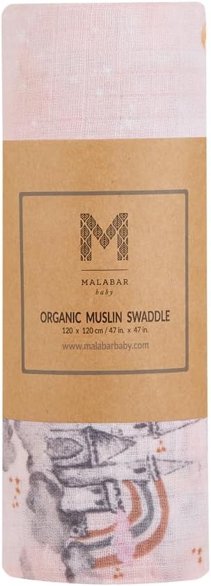 Malabar Baby Swaddle Blanket Wrap - Soft Organic Cotton Muslin, 47 X 47 inch, Pink Castle