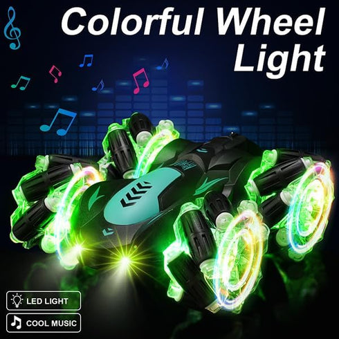 Gesture Sensing RC Stunt Car, 360° Spins Double Sided Hand Controlled Car with Lights and Music for Boys
