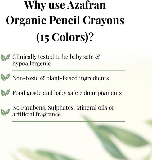 Pack 15 127 Azafran Organic Pencil Crayons - of Colored Thins, Non Toxic Ingredients, Non-Greasy, Eco Friendly, Food