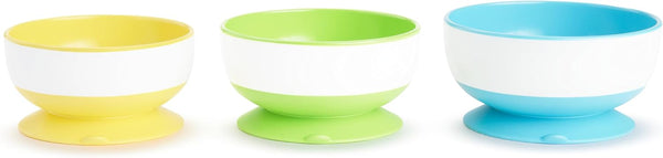 Munchkin Stay Put Suction Bowls for Babies and Toddlers, 3 Pack - Blue/Green/Yellow