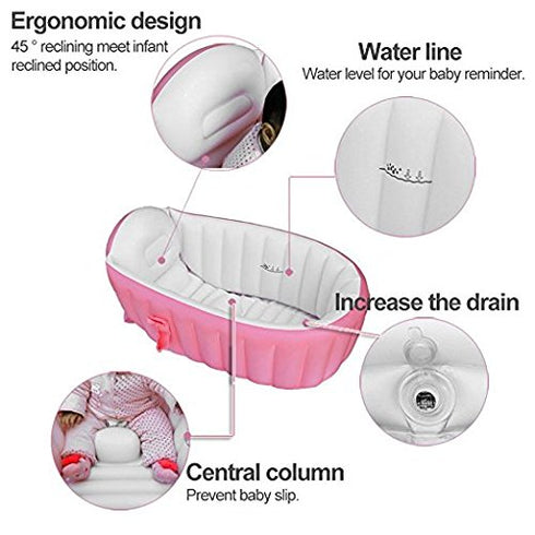 Swimming Inflatable Baby Bathtub,OIF Portable Kid Infant Toddler Thick Soft Cushion Air Pool Central Seat