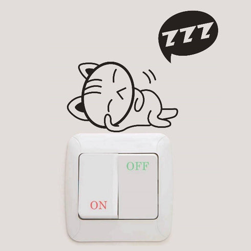 Cute Black Sleeping Cats Cartoon Wall Sticker, 4 Pcs Removable Switch Sticker, Light Switch Decor