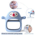 Smily Mia 2pack Blue+Grey Penguin Teether for Babies 0-6 Months, Silicone Teething Mittens & Chew Toys for 3-6 Months