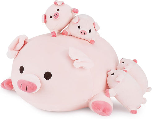 Achwishap 5PCS Pig Family,Pig Stuffed Animal Mommy with 4 Pig Babies Plush,Cute