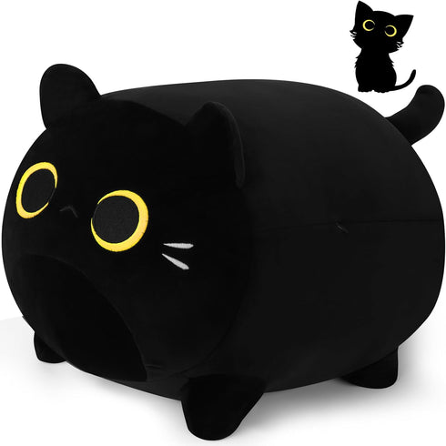 16'' Black Cat Plush Pillows, Cute Plush Cat Stuffed Animals, Birthday Gift for Kids Girls