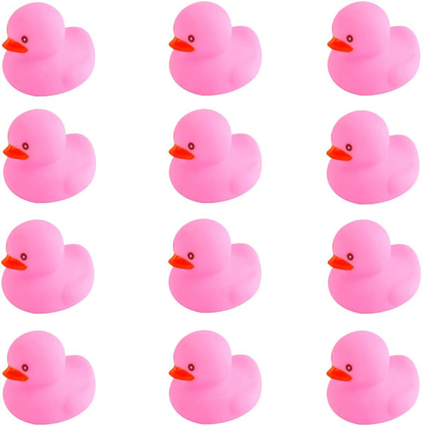 umbresen 12pcs Pink Rubber Ducks, Small Bath Toys for Preschool, Baby Shower, Pool Float, Halloween Party Favors