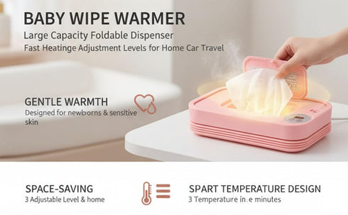 TIKATARER 3 Baby Wipe Warmer, Foldable Portable Wipes Dispenser with Smart Temperature Control and Heat Levels