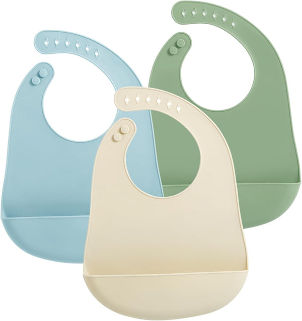 PandaEar 3 Pack Silicone Baby Bibs, Super Thin Light Weight Waterproof for