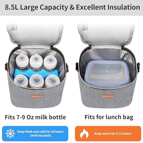 6 9 Pack, Mancro Baby Bottle Bag with Insulated Cooler, Fits Baby Bottles Up to Ounce with Ice Breastmilk Cooler Bag