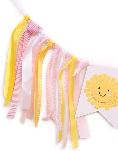 WAHAWU 1st Sunshine Highchair Banner - Girl Birthday Banner, One in the Sun Birthday, Photo Decoration Props