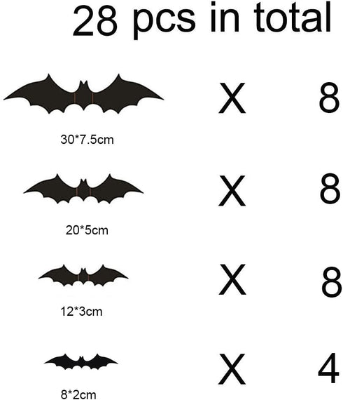 28pcs DIY Halloween Party Supplies PVC 3D Decorative Scary Bats Wall Decal Sticker - Black Halloween Eve Decor