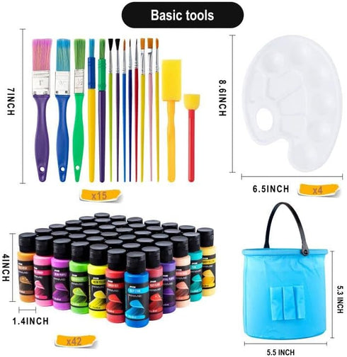 Set 42PCS, 15 4 (2 oz JOYIN Washable Tempera Paint for Kids Non Toxic Liquid Paint with Brushes and Palettes - Art
