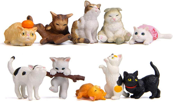 10 Pcs Kawaii Miniature Cat Figurines, Character Toy Cake Toppers, Mini Cat Animal Figures Collection