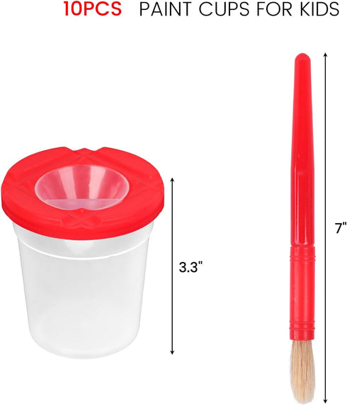 BigOtters 20PCS Painting Brushes Set for Kids, 10PCS No Spill Paint Cups with Lid, Toddler Paint Brushes for Art