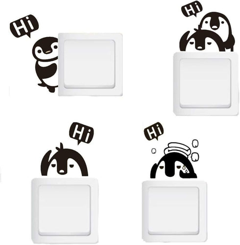 Removable Switch Stickers - 4 Cute Penguins Cartoon Wall Decals, Family DIY Decor Art Stickers for Kids Bedroom