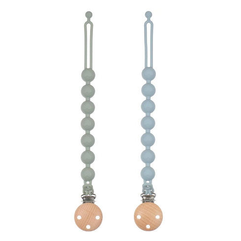 Silicone Pacifier Clips for Baby, 2-in-1 Pacifier Holder & Teething Ring Toy, BPA Free, 2 Pack (Sage+Ether)