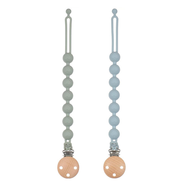 Silicone Pacifier Clips for Baby, 2-in-1 Pacifier Holder & Teething Ring Toy, BPA Free, 2 Pack (Sage+Ether)