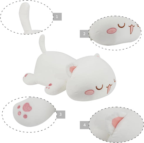 Super Soft 13.7" Cute Cat Kitten Doll Plush Toy, Kawaii Anime Stuffed Animal for Kids Girls Boys (White)