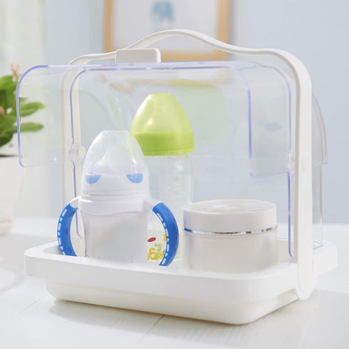 Luxshiny Handheld Bottle Organizer with Lid Large Transparent Storage Box for Milk Bottles Pacifiers and Dishes