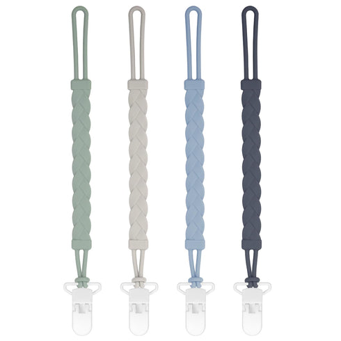 Draklary Stylish Silicone Pacifier Clips, 4-Pack Pacifier Holder with Flexible Woven Rope Design,