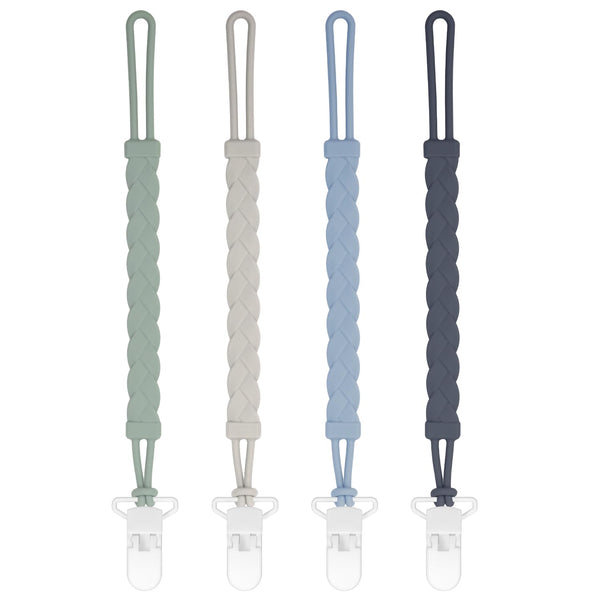 Draklary Stylish Silicone Pacifier Clips, 4-Pack Pacifier Holder with Flexible Woven Rope Design,