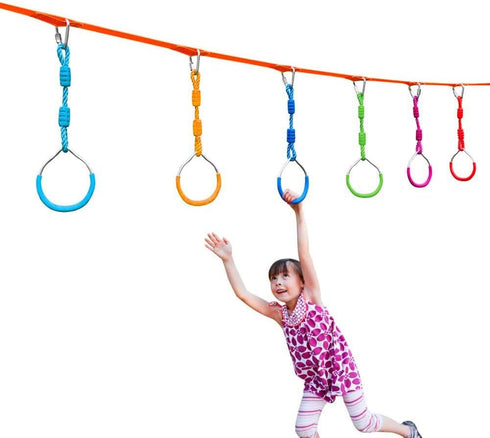 2 Pack Set Hanging Ninja Gymnastic Ring Swing Monkey Bar Climbing Bar Jungle Fist For Outdoor Indoor Backyard