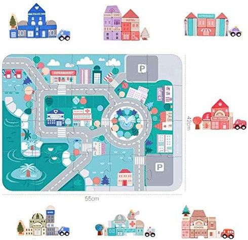 Wooden Building Blocks Set - City Construction Stacker Educational Toys for Toddler Gifts, 3+ Year Old