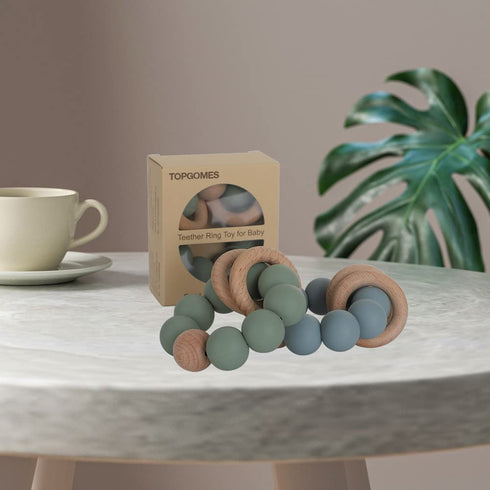 Silicone Baby Teether, Food Grade Silicone & Beech Teething Toy, BPA Free, Sage