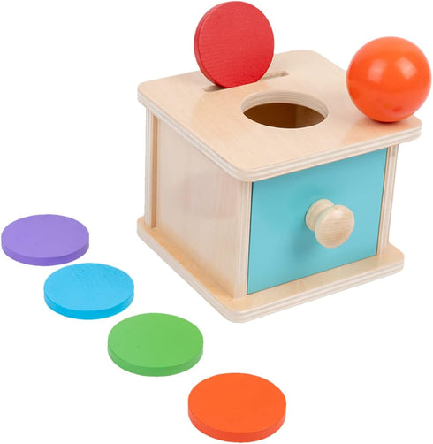 Adena Montessori Baby Toys Coin Box with Ball Blue Door Great Gift for 6-12 Months 1 2 Years Old Toddlers