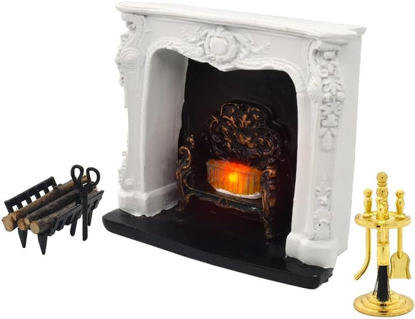 iLAND Dollhouse Furniture and Accessories of Dollhouse Fireplace on 1/12 Scale w/Fire