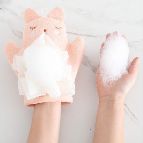 HSENCHO (Set 3 Bath Sponge for Kids Cute Animal Shower Bathing Mitt Loofah Soft Wash Sponge Body Scrub for Baby Toddler
