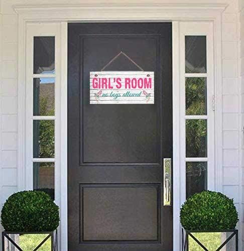 Girl's Room Sign - No Boys Allowed, 5" x 10" Nursery Decor Door Plaque Birthday Gift (E2-WH065)