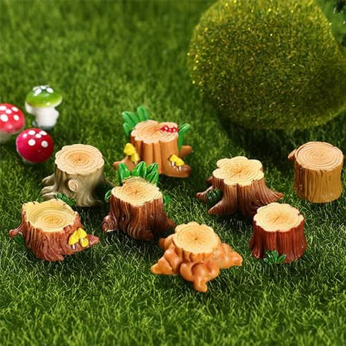 16 PC Miniature Creative Simulation Tree Stump Ornaments: Perfect for Home Art Sculpture and Dollhouse Decorations