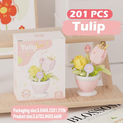 Jollcnoia Tulip Mini Flower Bonsai Building Toy Potted Plant Blocks Artificial Particle Flower Botanical