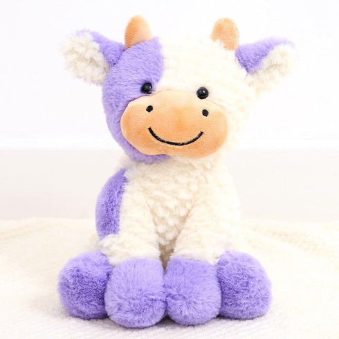 YUKOUQIAN 8 inch Cute Cow Plush Stuffed Animal Doll Toy for Girls Boys (Siting Cow Purple)