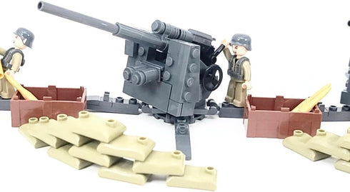 General Jim's WW2 German Anti-Aircraft Building Blocks Set, Includes 3 Figures, Weapons, and Sandbags